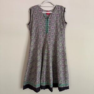 Juliet Sleeveless Boho Kurti Tunic Dress XL Floral Geometric A-Line